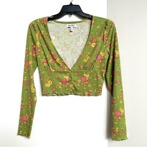 Urban Outfitters Retro Floral Cropped Button Front Long Sleeve Top 60’s 70’s